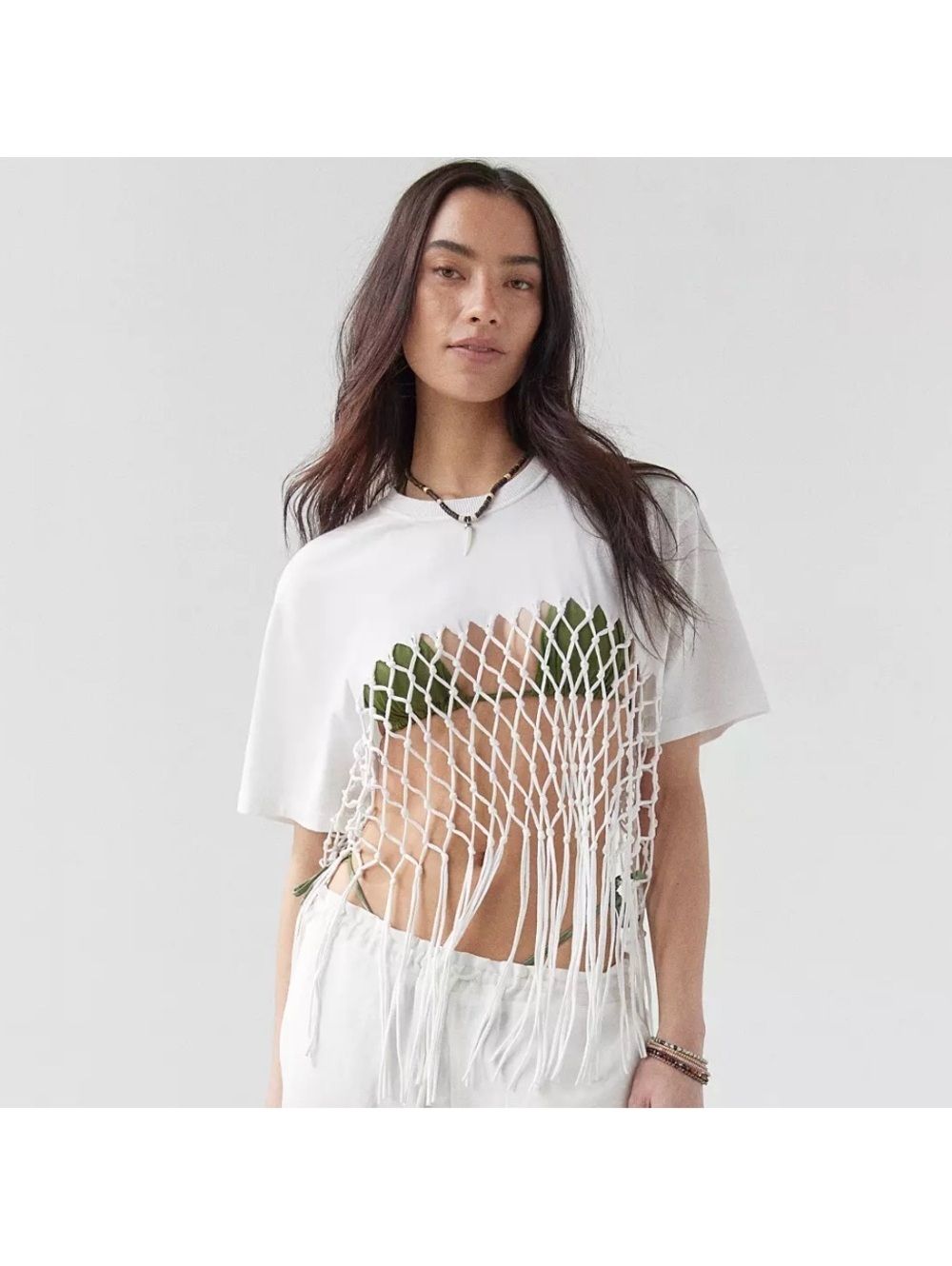 Urban Outfitters All Tied Up Macrame Top White Large Boho
